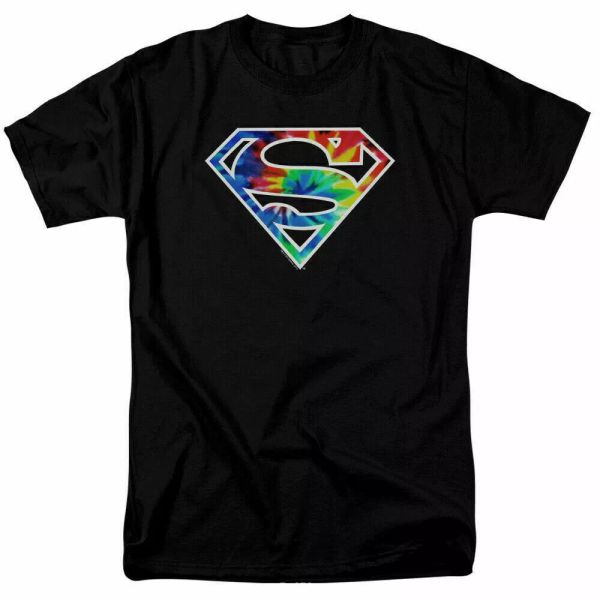 

superman tie dye logo t shirt licensed comic book movie tee black, White;black