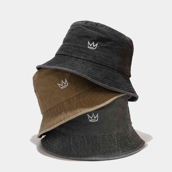 

mens foldable crown embroidery fisherman hat cotton retro womens bucket hat outdoor travel beach panama cap, Blue;gray