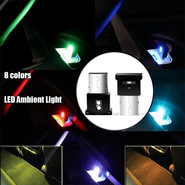 

interior&external lights 2pc 8 colors car automatic change mini usb led light button control emergency bulb ambient interior lamp for port