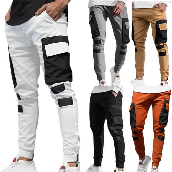 

mens cargo trousers slim fit jogging joggers combat works tracksuits bottom pant 210616, Black