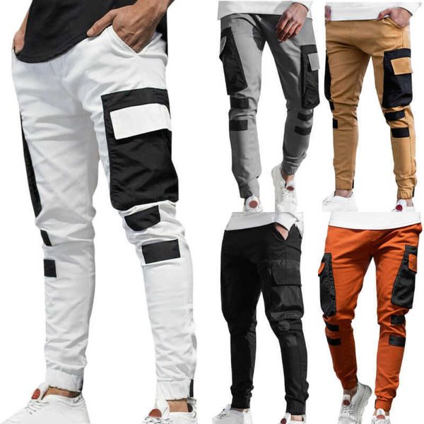 Mens Cargo Calças Slim Fit Jogging Joggers Combate Trabalhos Tracksuits Bottom Pant 210616