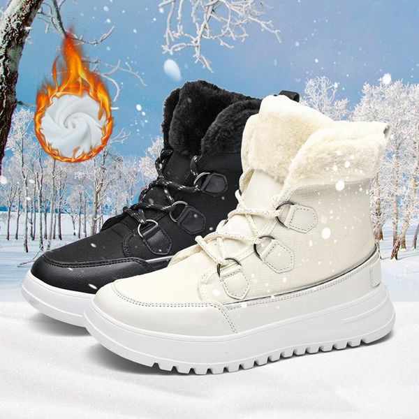 

boots rimocy thick warm plush waterproof woman snow women plus size 42 non slip platform ankle winter cotton padded shoes, Black