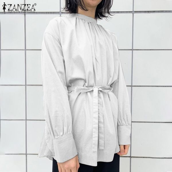 

jacket stylish shirts women's puff sleeve blouses 2021 casual solid belted female lace up blusas plus size chemise, Black;brown