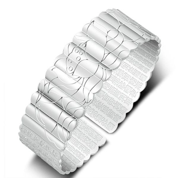 

bangle silver plated bracelet bangles lotus bracelets & chinese buddhism great compassion mantra for women men, Black