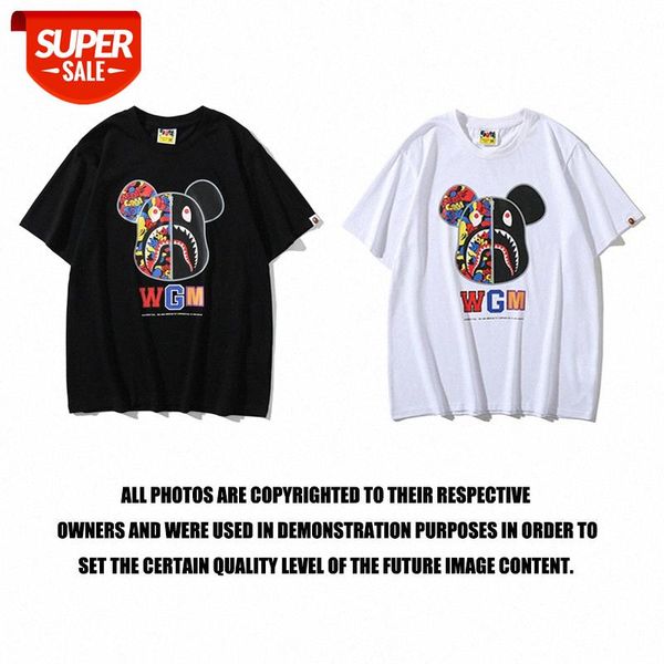 

fake zipper shark bear letter print short-sleeved youth t-shirt class uniform #2w5z, White;black