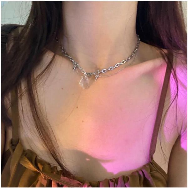 

chains tiyo women jewelry transparent resin pendant necklace 2021 design silvery plating chain gifts drop, Silver