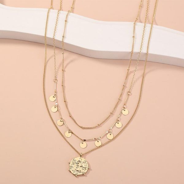 

chains fashion multilayer disc tassel portrait necklace personality original retro roman pendant for women, Silver