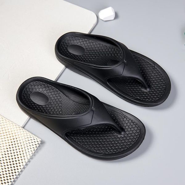 

slippers luxury men's summer flip-flops designer sports flip flops for man solid eva female men flat slides beach shoes 2021, Black