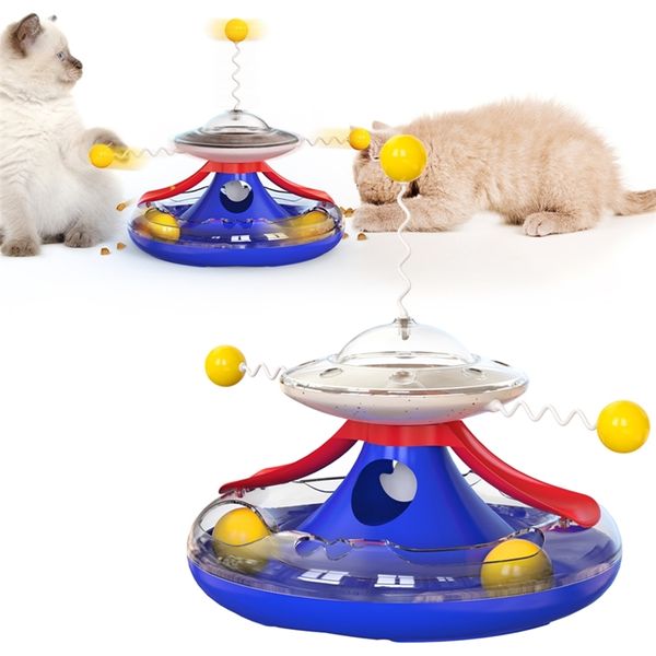 Giocattolo per gatti Simpatico piatto girevole Palla interattiva per cani Dolcetto che perde Ruota girevole Divertente Stick Track Drop 211122