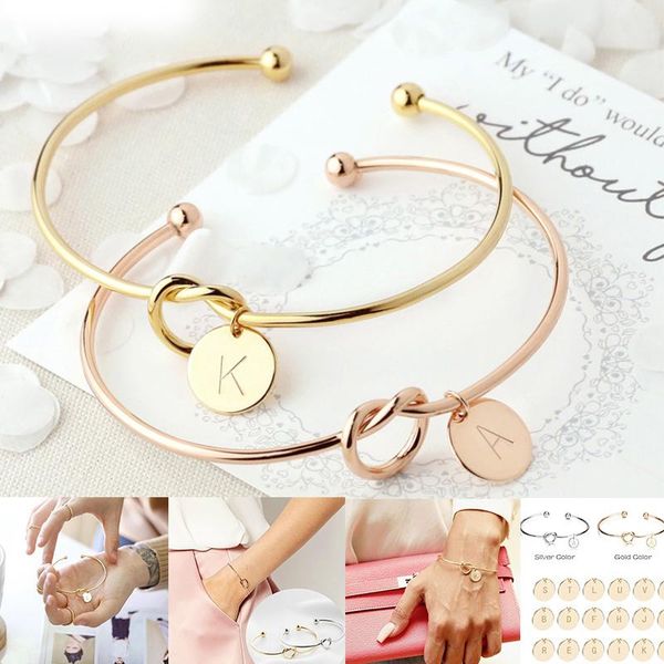 

charm bracelets letter a-z women's couples pink/silver/colour gold alloy knotted bracelet bangles jewelry, Golden;silver