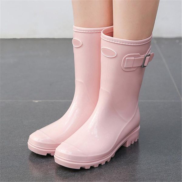 

boots women mid-calf rain fashion simple waterproof non-slip middle tube rubber shoes cute outdoor, Black