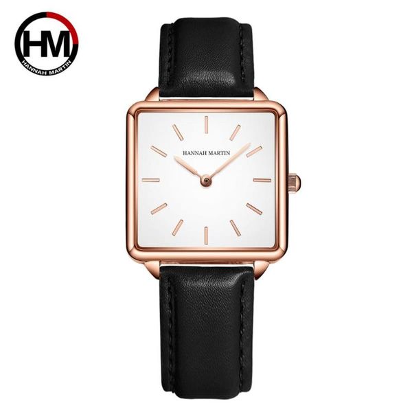 

genuine leather strap japan quartz movement hm-108 women simple design wristwatch ladies square dial watches wristwatches, Slivery;brown