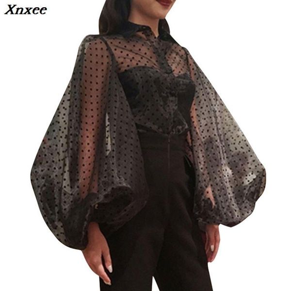

xnxee dot shirt female lapel collar lantern sleeve plus size vintage blouse for women spring summer 2021 fashion women's blouses & shi, White