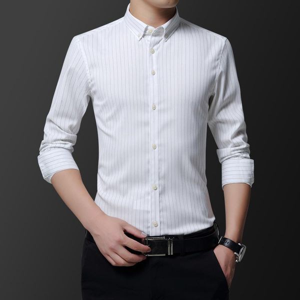

men's dress shirts office male business long sleeve shirt classic striped printed casual workwear formal talk work clothes, White;black
