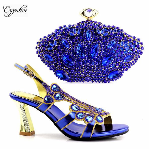 

dress shoes luxury royal blue women pump and handbag set fashion italian design ladies sandals with purse clutch bag 0888 height 8cm, Black