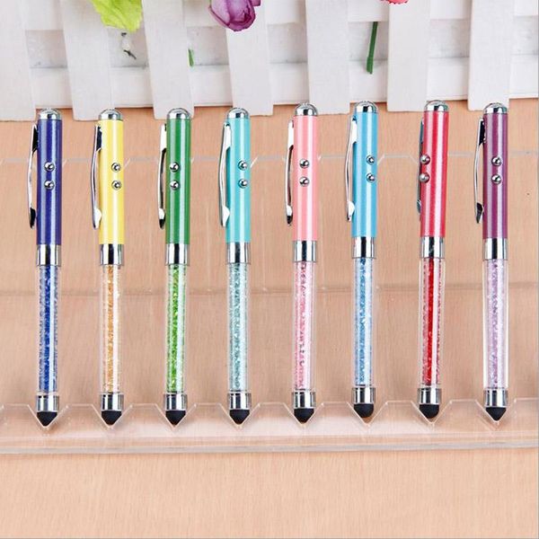 

ballpoint pens 50pcs multifunctional crystal pen for singnal capacitive touch head led pointer metal design 4 in 1, Blue;orange