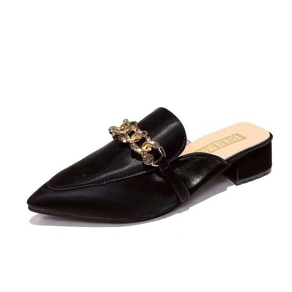 

slippers 2021 summer slides outdoor shoes pointed toe mules chain rhinestone sandalia chausson women, Black