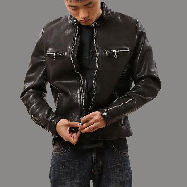 

men's leather & faux yr.2021 brand .black slim rider cool jacket.fashion style men tanned sheepskin coat.quality luxury