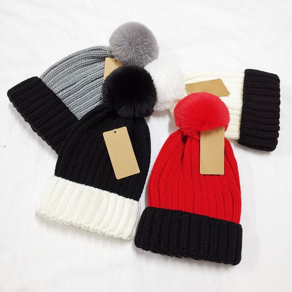 

4colors Beanies Winter Hats Spring Warm Cross Hairball Style Beanie Man Travel Skullies Designer Chapeu Caps Cotton Ski Caps Hat Keep Warmer Headgear, Tell your colors in order