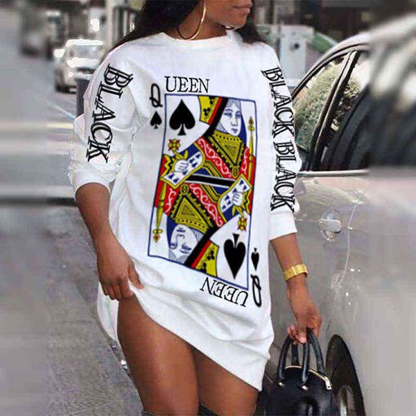 

2021 ladies loungewear round neck poker letter print long sleeve plus size women clothing street style winter casual dresses g1223, Black;gray