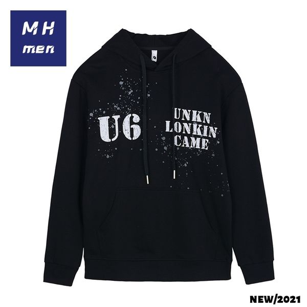 

mh autumn new clothes 2021 high street tide brand letter xinjiang cotton pullover hooded men's sweater, Black