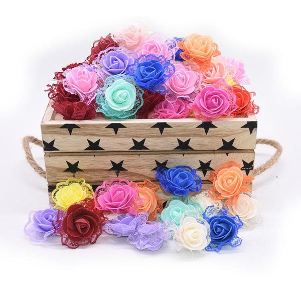 

decorative flowers & wreaths 20/50pcs foam with lace diy handmade artificial rose flower heads for wedding decoration wreath scrapbooking