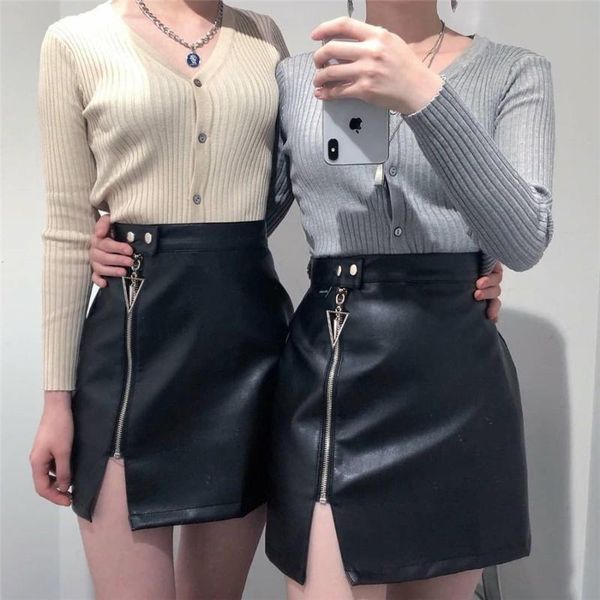 

skirts black faux leather skirt women high waist zipper punk mini chic fashion