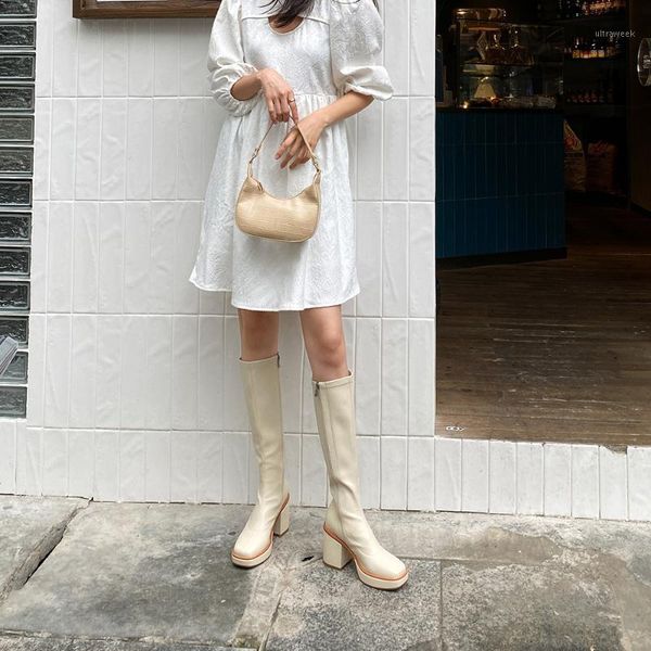 

boots haraval fashion women long elasticity zipper thick bottom temperament elegant high knee shoes black white lady e155l1