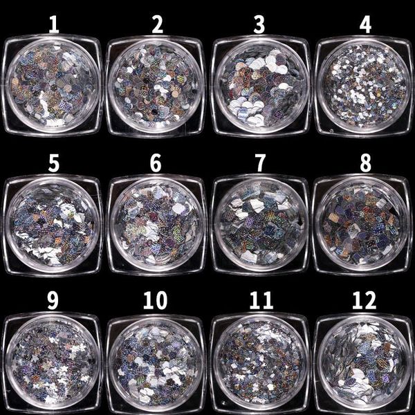 

12pcs/set laser dots silver color pet confettis chunky glitter powder sequins for diy manicure nails art decorations accessories nail, Silver;gold