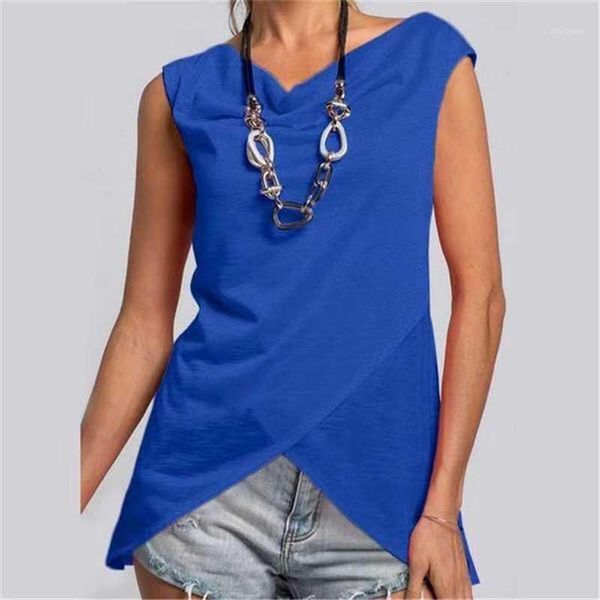 

women's t-shirt summer sleeveless women slim vintage solid shirt ladies irregular plus size pullover 2021 female clothing, White