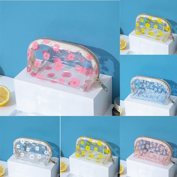 

1pc cute daisy cosmetic bag waterproof clear women make up travel wash makeup organizer case zipper beauty pouch bags & cases