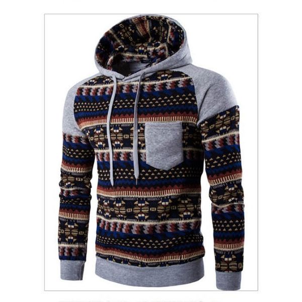 

men's hoodies & sweatshirts winter mens sweater raglan sleeves ethnic style color matching hooded casual coat long sleeve fashion, Black