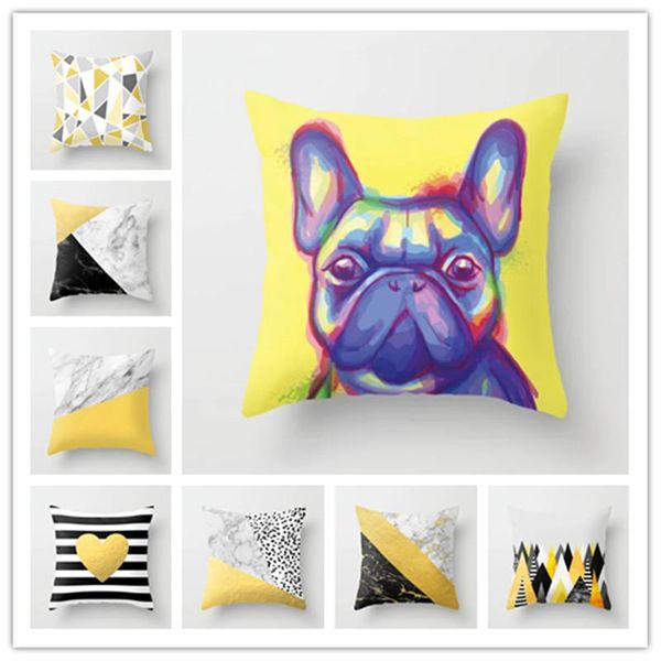 

cushion/decorative pillow geometric yellow gray black throw pillows christmas halloween decorative 45x45 cotton polyester cushion covers