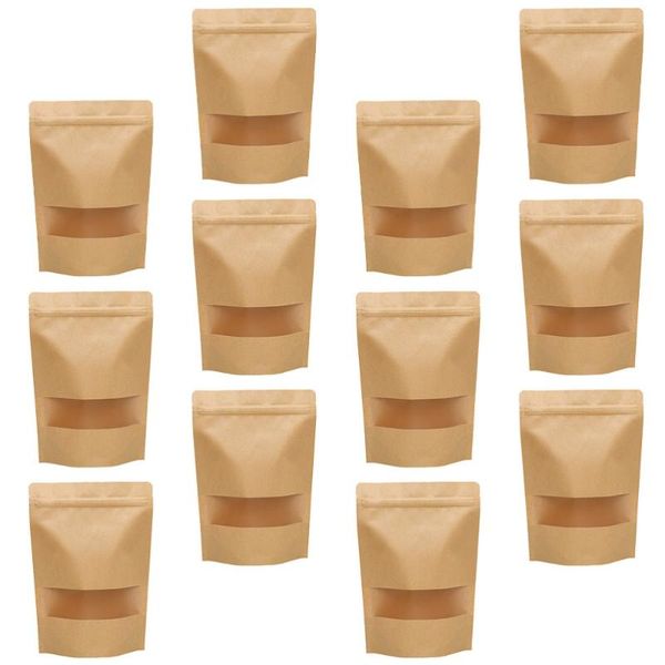 

gift wrap 50pcs kraft paper stand bags reusable window food tea sealing