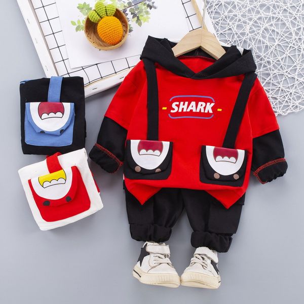 

boys clothing sets cotton boys suits baby boy clothes toddler infant clothes set long sleeve shark hoodies pants, White