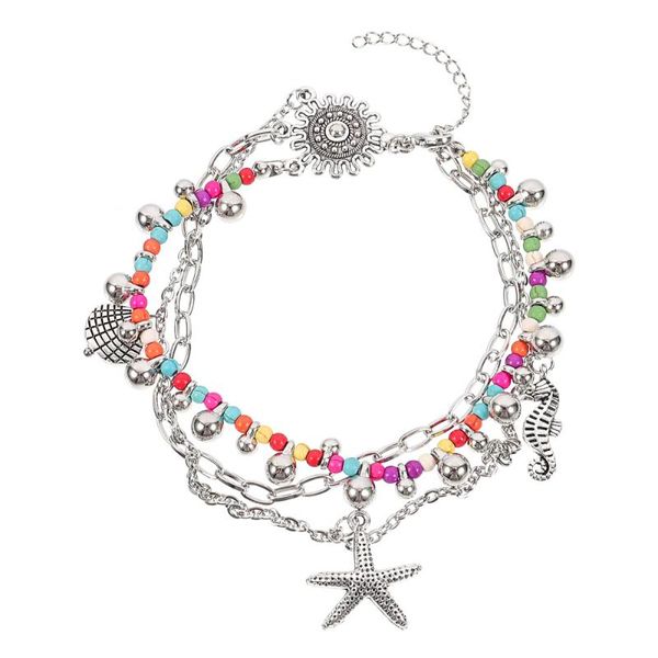 

anklets 1pc girl foot chain bohemian style pendant ankle multi-layer, Red;blue