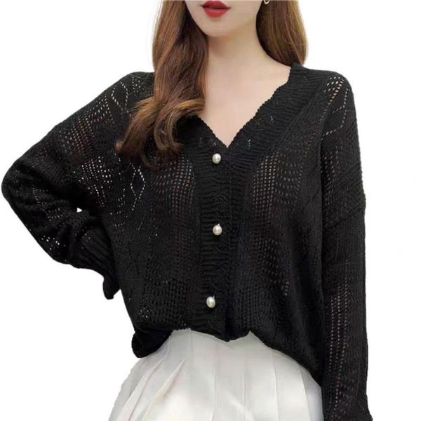 

women's knits & tees cardigan sweater women cardigans harajuku hollow out v neck autumn winter knitted solid color long sleeve coat str, White