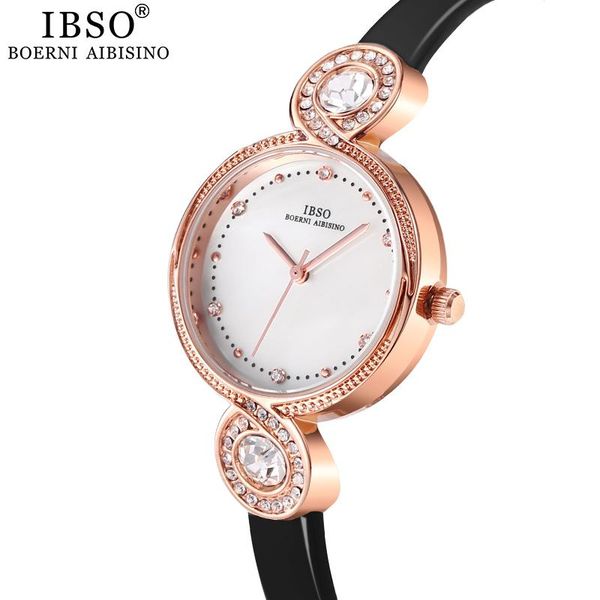 

wristwatches ibso brand women quartz watches genuine leather strap, Slivery;brown
