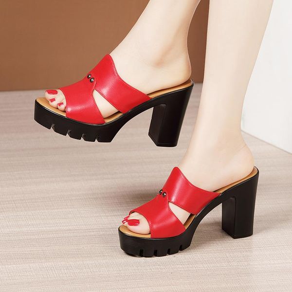 

red sandals women summer 2021 platform fashion footwear high heel open toe slippers, Black