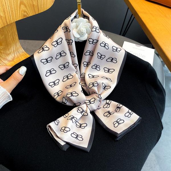 

scarves print silk scarf women luxury neckerchief summer headband female hair kerchief bag scarfs hairband neck for ladies 2021, Blue;gray