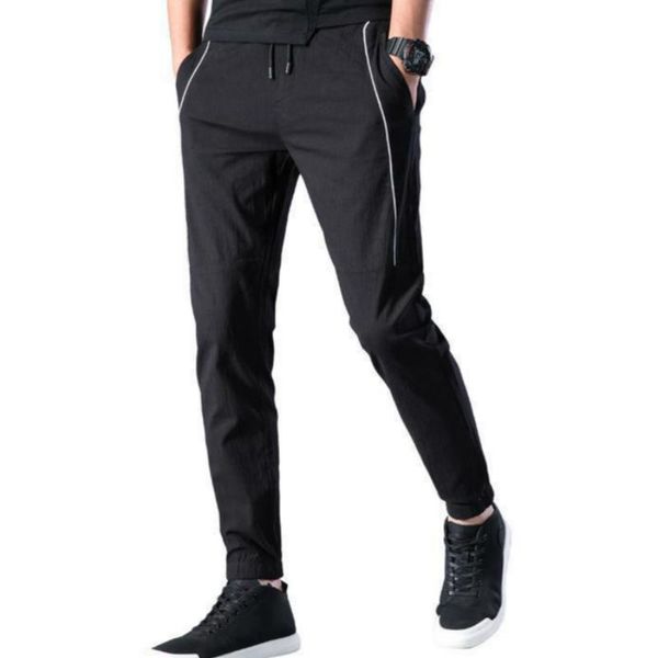 

brand 2021 man elastic ninth pants spring summer casual britches slim fashion comfort all-match ankle banded trousers men's, Black