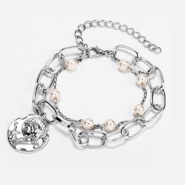 

charm bracelets 2021 fashion gold chains heart bangles set link chain bracelet for women sbr210049, Golden;silver