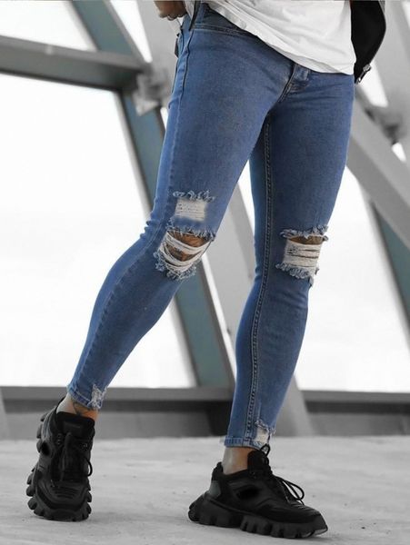

men ripped skinny washed jeans a831#, Blue