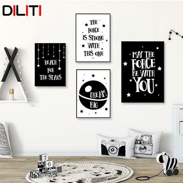 

paintings black white cartoon planet wall art nursery quote canvas painting nordic posters and prints pictures for kids room decoration