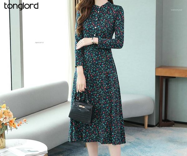 

casual dresses tonglord 2021 autumn fashion printed belly dress high waist slim long sleeve o-neck pullover knitted office lady, Black;gray