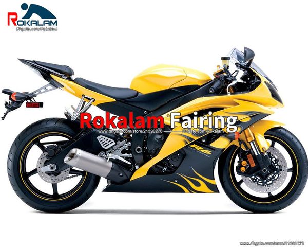 Para Yamaha YZF-R6 YZF R6 2008 2009 2010 Fairings YZF600 R6 YZF 600 R6 2008-2016 08-16 Amarelo Black Road Bicicleta Capa Corporal (Moldagem por Injeção)