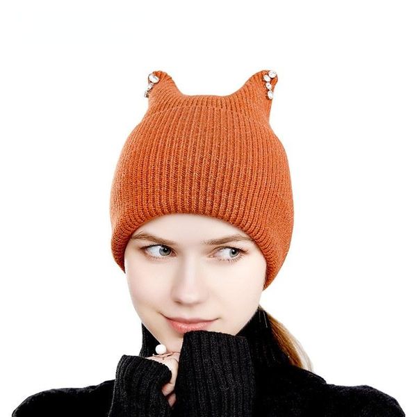 

caps & hats pure color knitted hat autumn and winter woolen girl cute pullover, Yellow