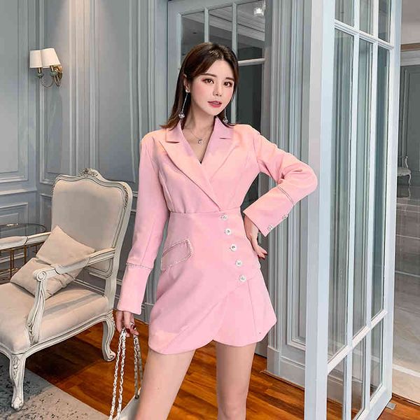 

spring 2 piece defines casual female long glass sleeve diamond button suit jacket and pink skirt ladies party clothes pbm2, Black