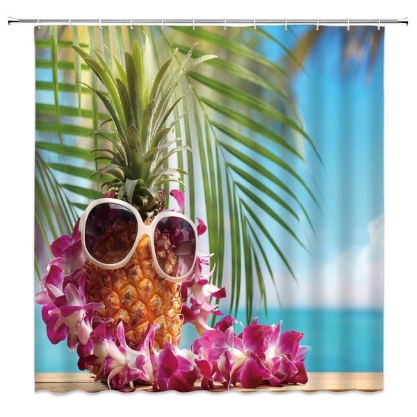 

funny pineapple shower curtain cool pineapple with sunglasses garland decor tropical humor nature,fabric bathroom set with hooks