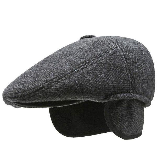 

berets autumn and winter hat elderly men's outdoor ear protection thickened warm cap simple soft beret for old men sun visor, Blue;gray